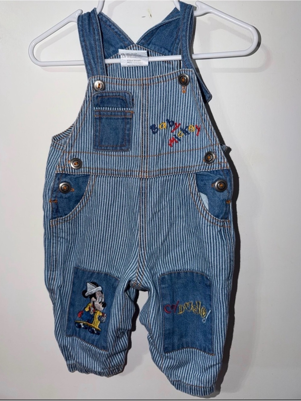 Vintage Blue Striped Denim Mickey Overalls for Kids